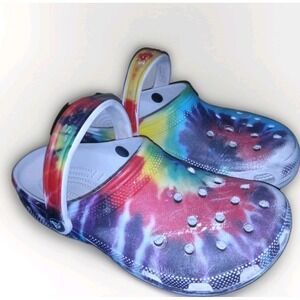 Crocs W9 M7 Classic Tie Dye Slip On Graphic Clog Shoes Sz W 9 M 7 Hippie Groovy
